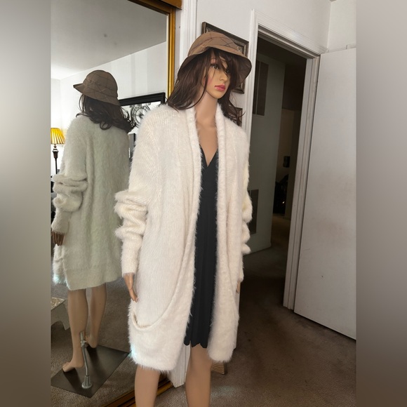 Anthropologie Knitted & Knotted Cardigan Sweater Ivory Fuzzy Knit Wool Blend L - Picture 8 of 11